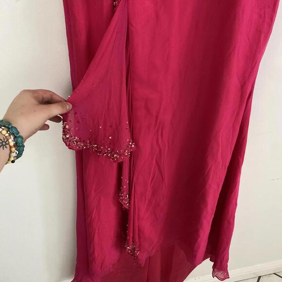 TIFFANY DESIGNS 100% silk hot pink beaded strapless prom dress - Picture 3 of 6